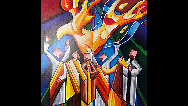 Pentecost art with fire and prophetss